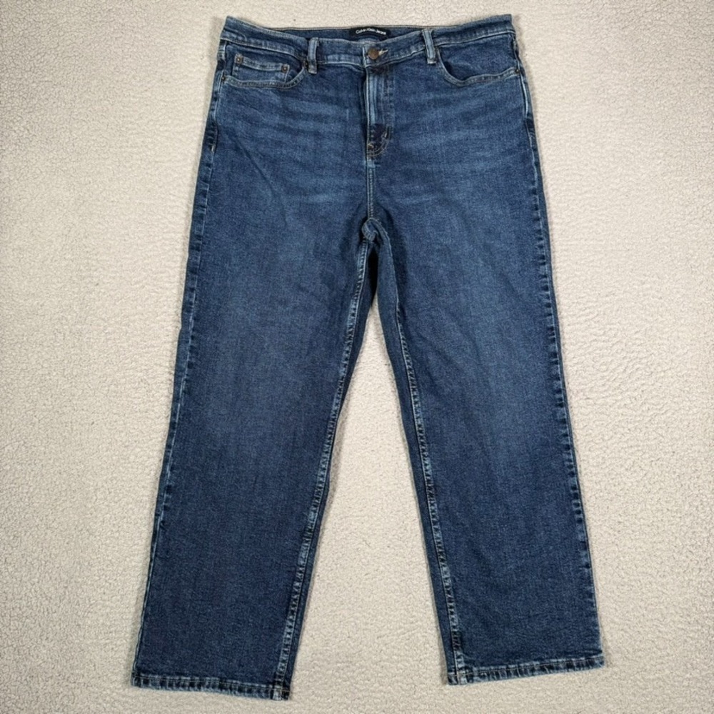 Calvin Klein Jeans Womens 16 34x25 Blue Straight Leg Denim 5 Pocket Preppy Logo